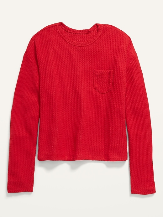 View large product image 1 of 1. Cozy Thermal-Knit Chest-Pocket Long-Sleeve Lounge Top