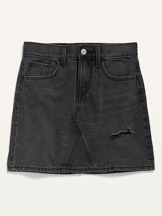 View large product image 1 of 1. High-Waisted Faded-Black Distressed Jean Skirt for Girls