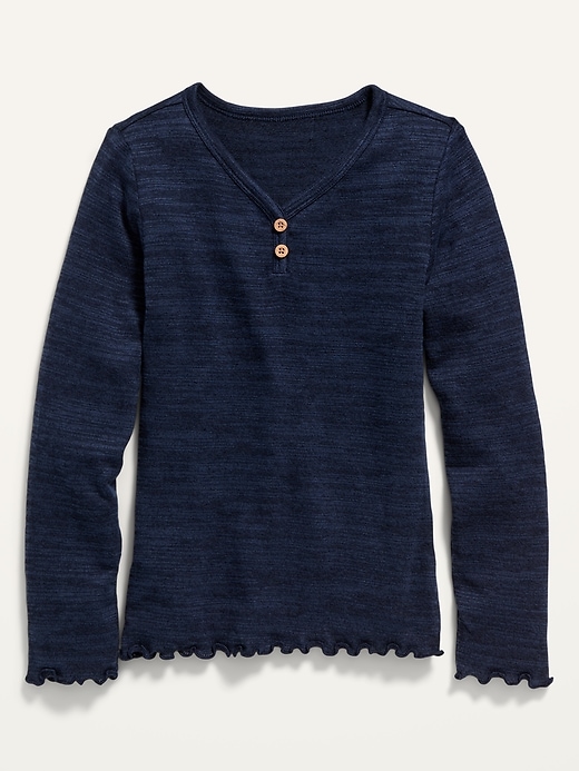 View large product image 1 of 1. Plush-Knit Lettuce-Edged Henley for Girls