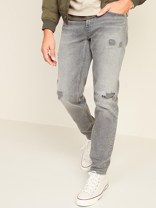 Image number 1 showing, Athletic Taper Built-In Flex Distressed Gray Jeans