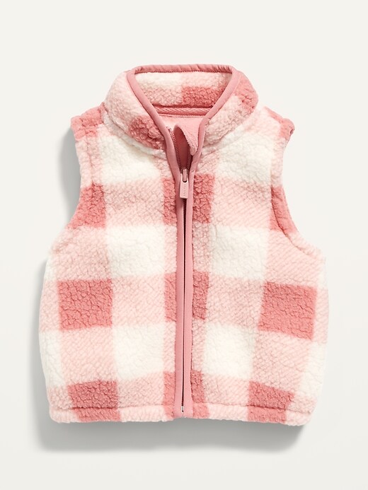 View large product image 1 of 2. Unisex Pink Plaid Sherpa Vest for Baby