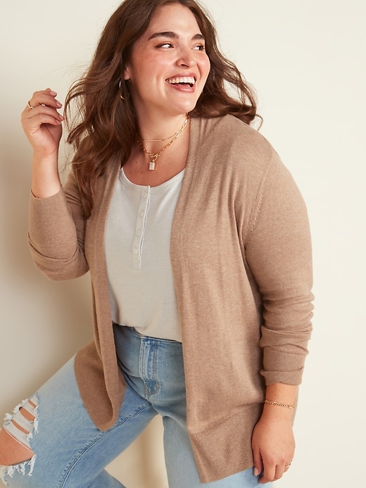 View large product image 1 of 2. Plus-Size Short Open-Front Sweater