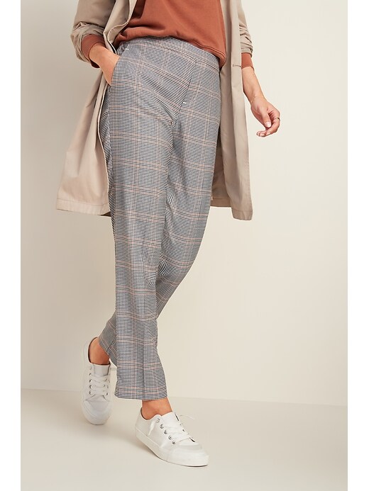 View large product image 1 of 2. Mid-Rise Straight Plaid Pull-On Pants for Women