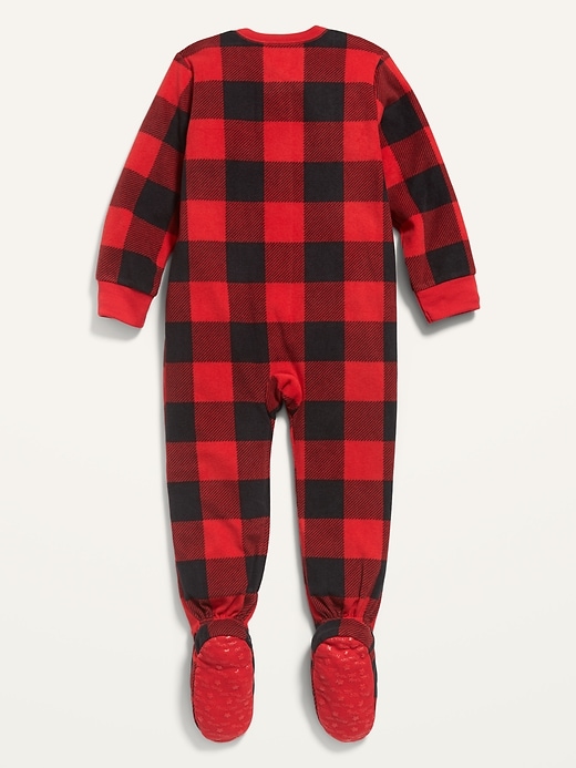 View large product image 2 of 4. Unisex Micro Fleece Plaid Footie Pajama One-Piece for Toddler & Baby