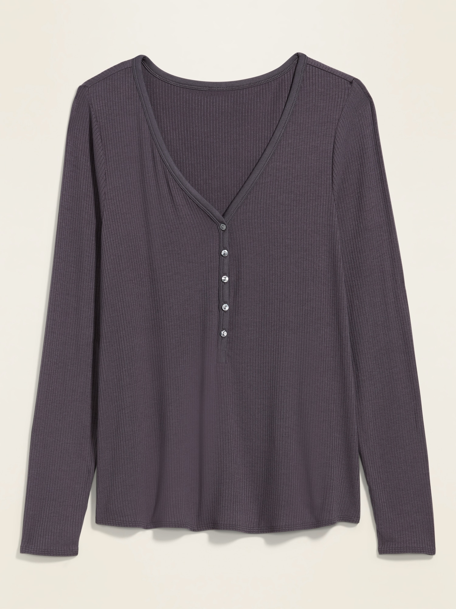 Luxe Rib-Knit V-Neck Long-Sleeve Henley Top | Old Navy