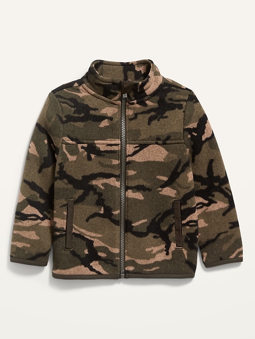 View large product image 1 of 3. Mock-Neck Sweater-Knit Camo Zip Jacket for Toddler Boys