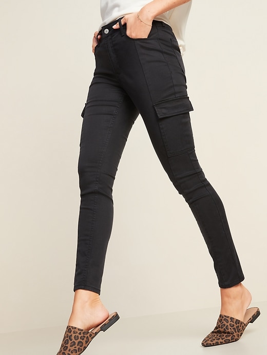 Image number 1 showing, High-Waisted Sateen Rockstar Super-Skinny Cargo Pants for Women