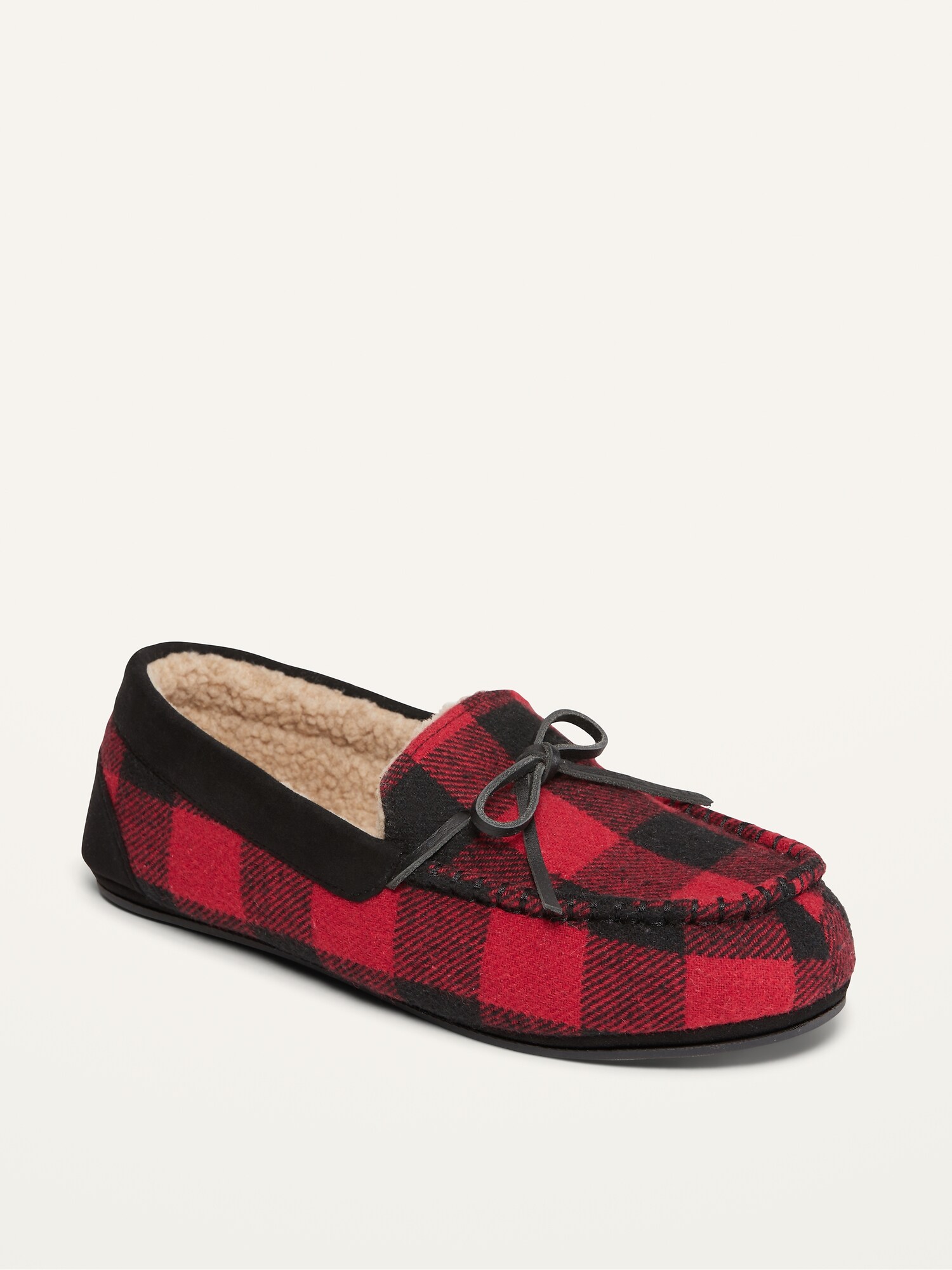 red plaid moccasin slippers