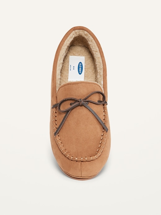 View large product image 2 of 3. Faux-Suede Sherpa-Lined Moccasin Slippers