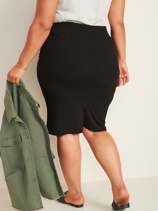 View large product image 2 of 3. High-Waisted Rib-Knit Plus-Size Midi Pencil Skirt