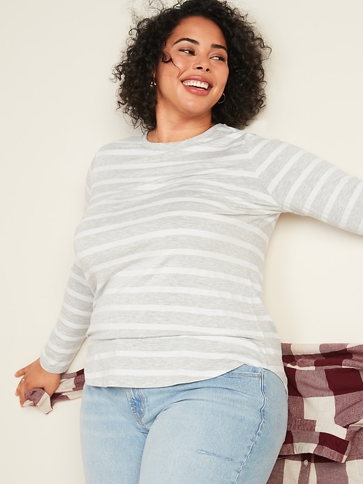 View large product image 1 of 3. Luxe Striped Plus-Size Long-Sleeve Tee
