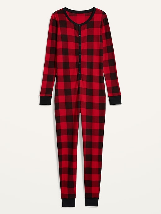 Image number 4 showing, Patterned Waffle-Knit One-Piece Pajamas
