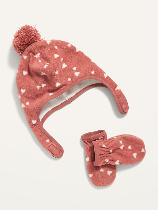 View large product image 1 of 1. Micro Fleece Pom-Pom Beanie and Mittens Set for Toddler Girls