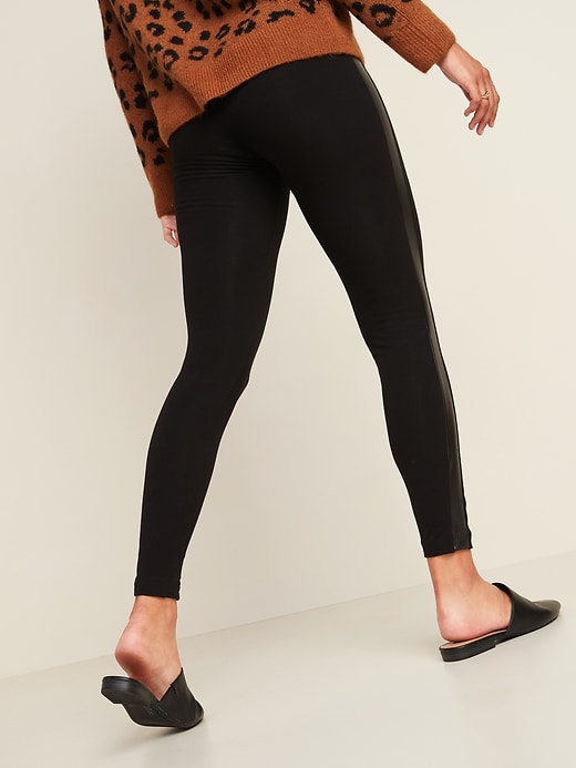 View large product image 2 of 3. High-Waisted Faux-Leather Panel Leggings For Women