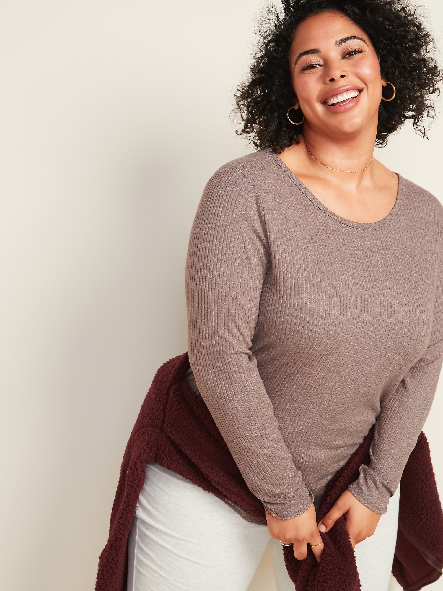 Cozy Rib-Knit Plus-Size Long-Sleeve Tee