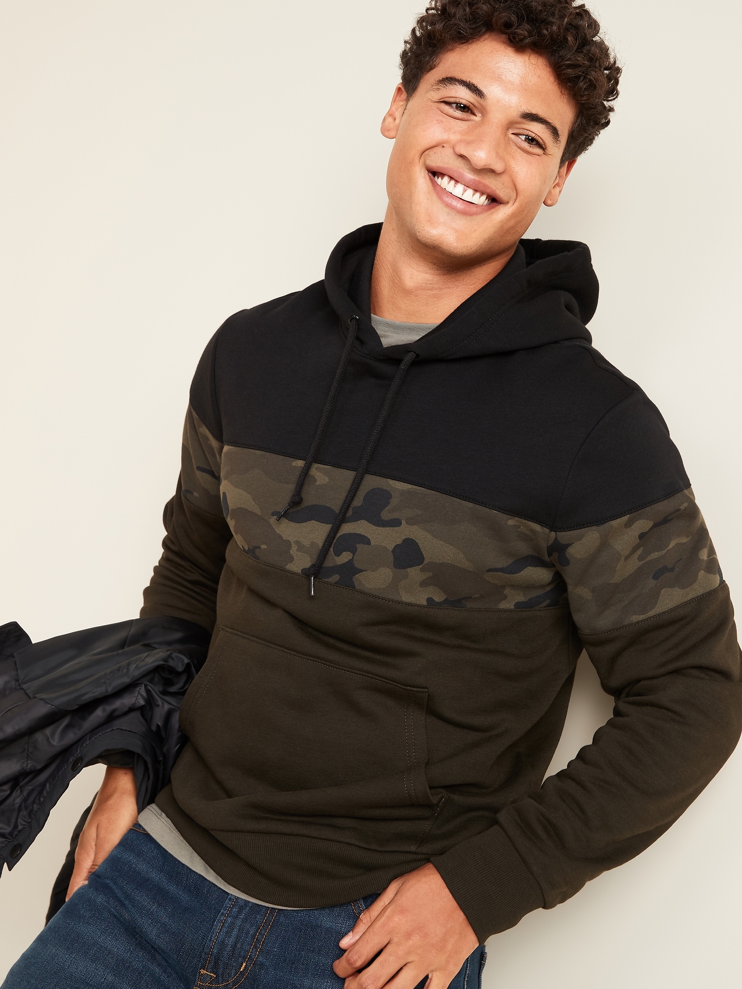 Camo Color-Block Pullover Hoodie for Men