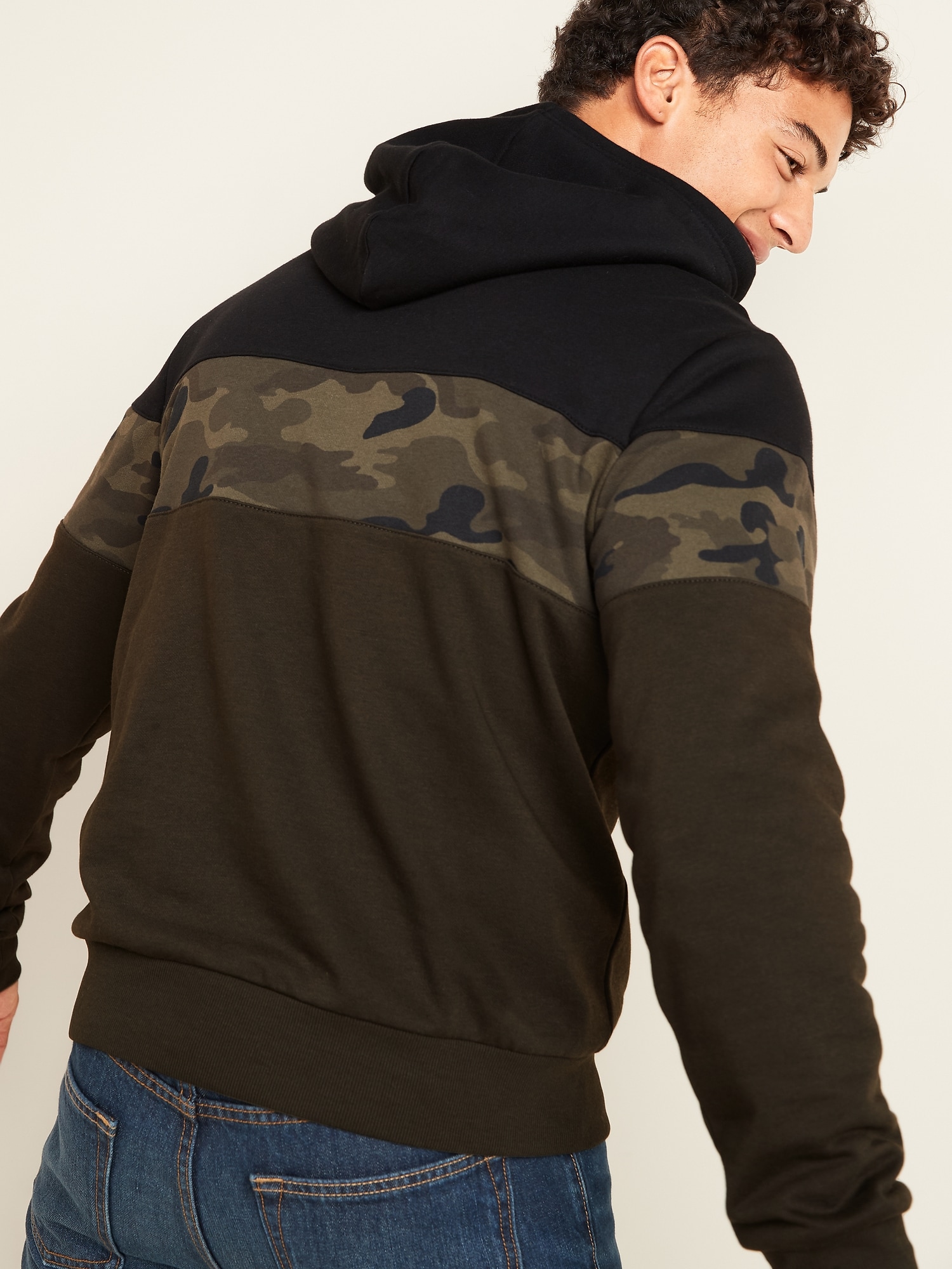 camo color block hoodie