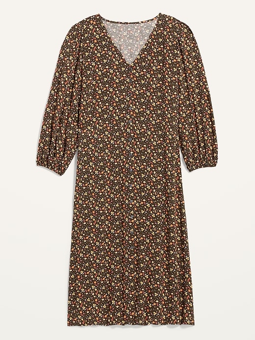 View large product image 2 of 2. Waist-Defined Floral-Print Button-Front Plus-Size Midi Dress