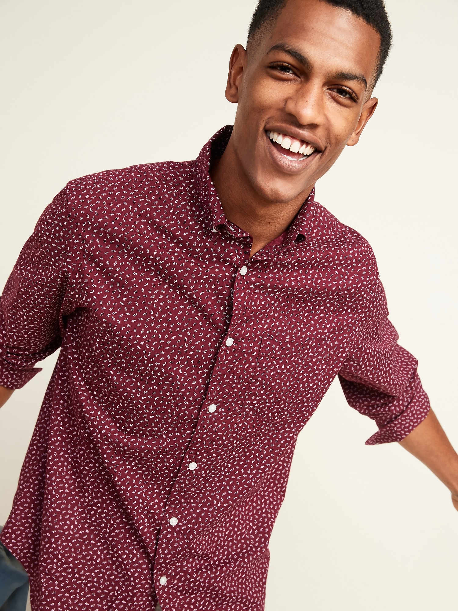 Regular-Fit Built-In Flex Micro-Floral Everyday Shirt for Men