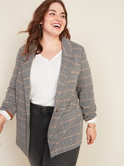 View large product image 1 of 2. Patterned Jacquard Plus-Size Blazer