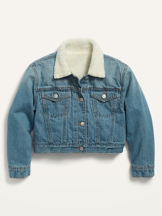 View large product image 1 of 1. Sherpa-Lined Cropped Trucker Jacket for Girls