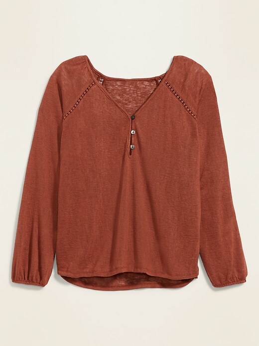 V-Neck Jersey Crochet-Trim Henley Top