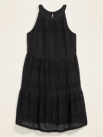 View large product image 3 of 3. Eyelet Tiered-Hem Sleeveless Swing Dress for Women