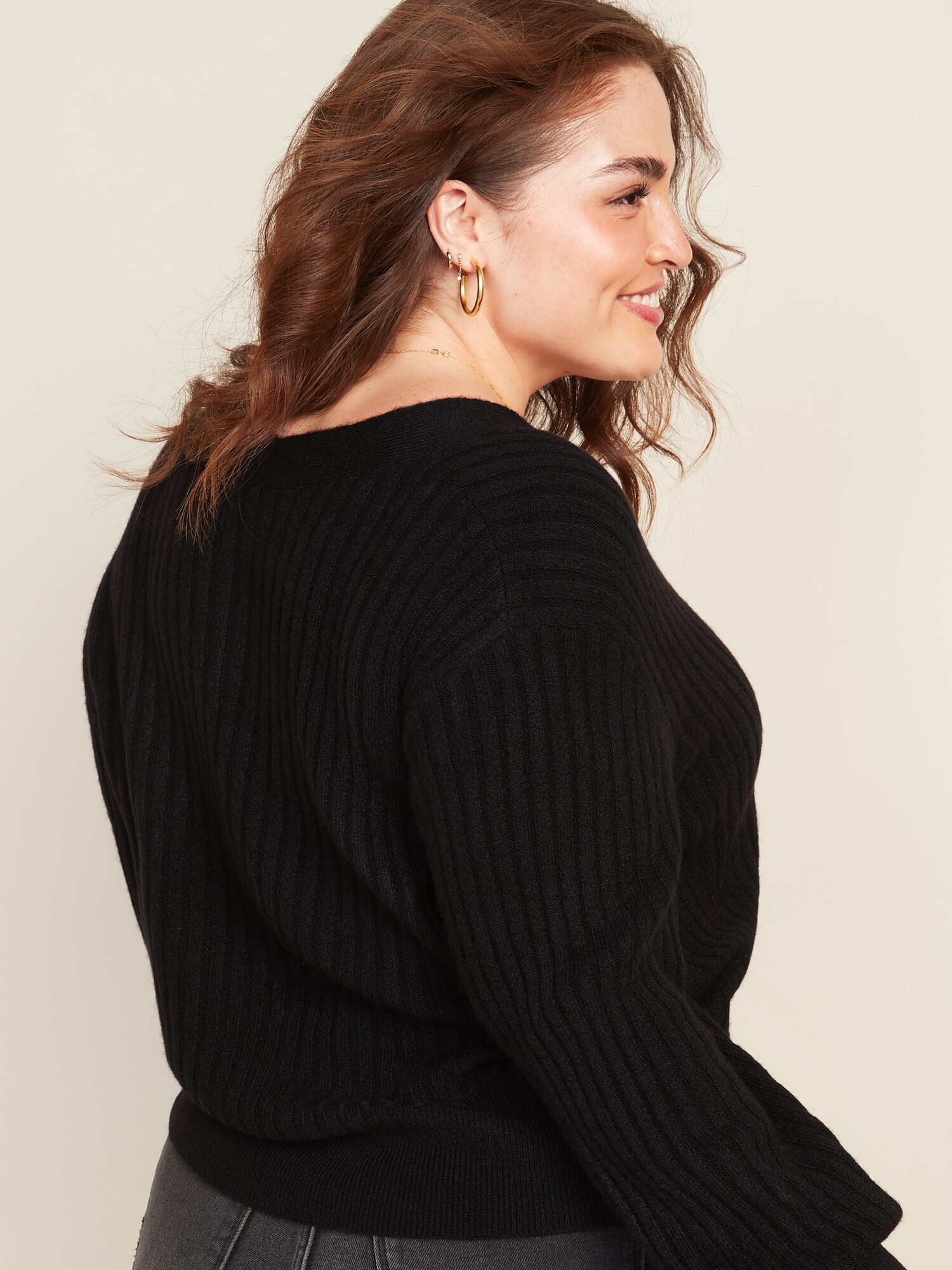 Plus size black hot sale v neck sweater