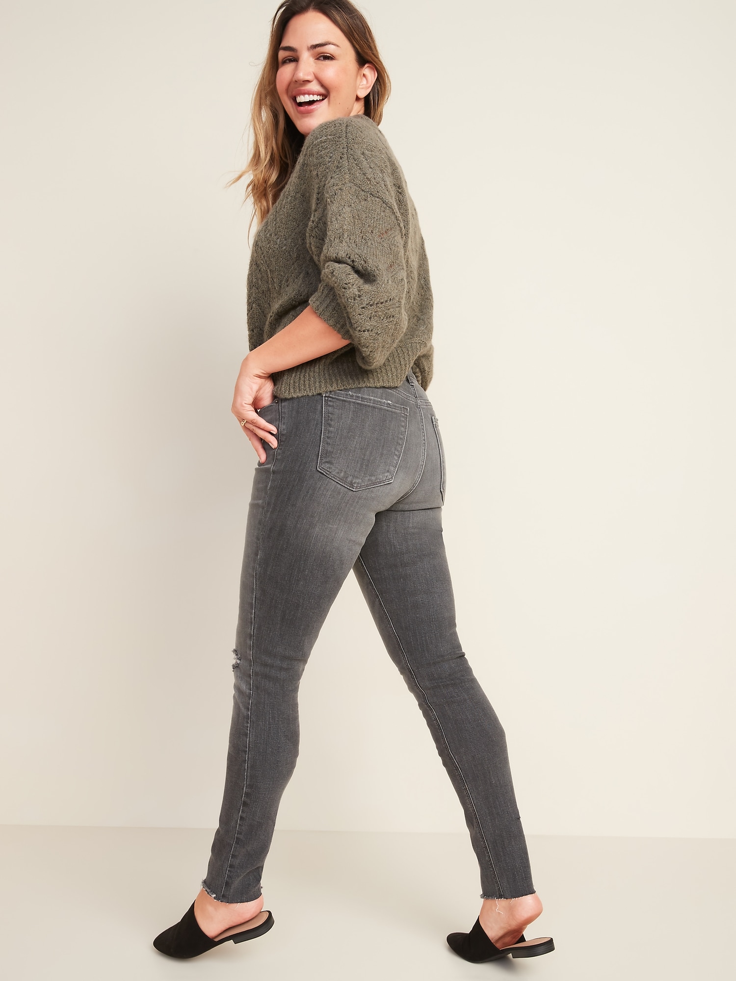 Grey skinny ripped jeans sales womens