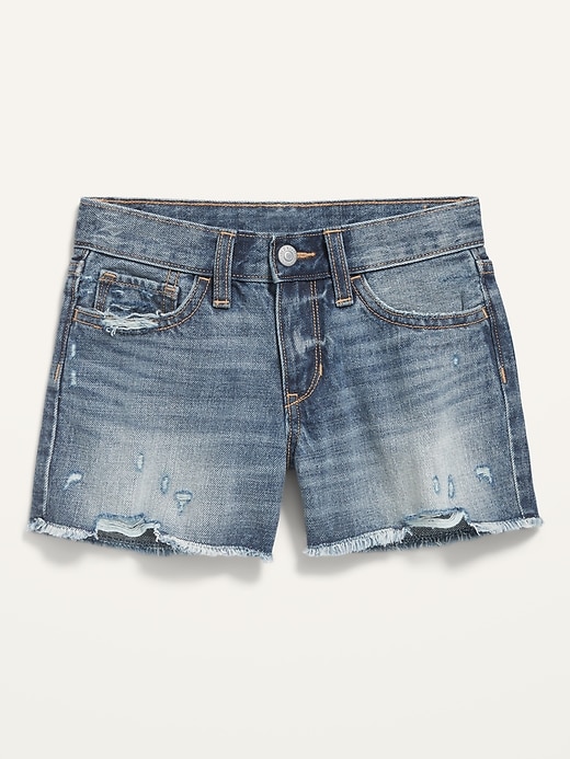 View large product image 1 of 2. High-Waisted Button-Fly Distressed Frayed-Hem Jean Shorts for Girls
