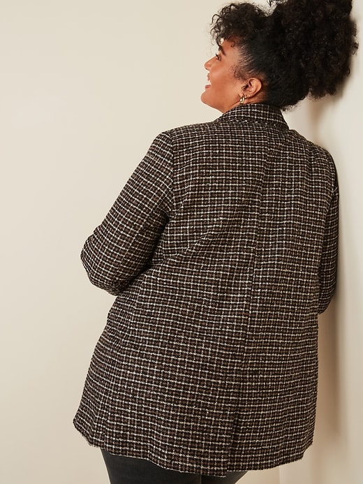 View large product image 2 of 3. Oversized Textured Check-Pattern Plus-Size Blazer Jacket