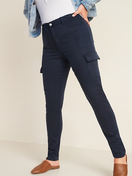 Image number 5 showing, High-Waisted Sateen Rockstar Super-Skinny Cargo Pants for Women