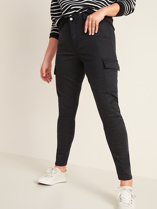 Image number 5 showing, High-Waisted Sateen Rockstar Super-Skinny Cargo Pants for Women