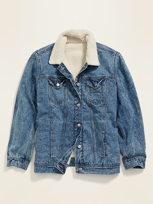 Sherpa-Lined Boyfriend Plus-Size Jean Jacket