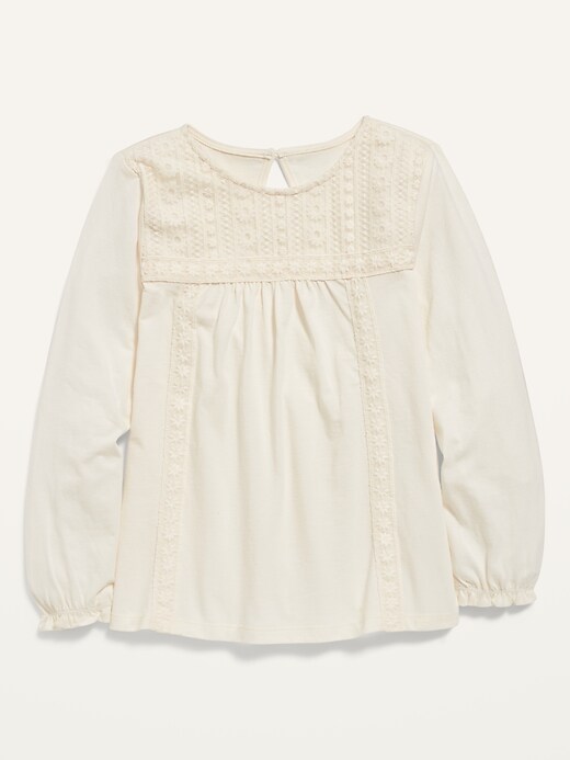 View large product image 2 of 3. Lace-Trim Long-Sleeve Jersey Top for Girls