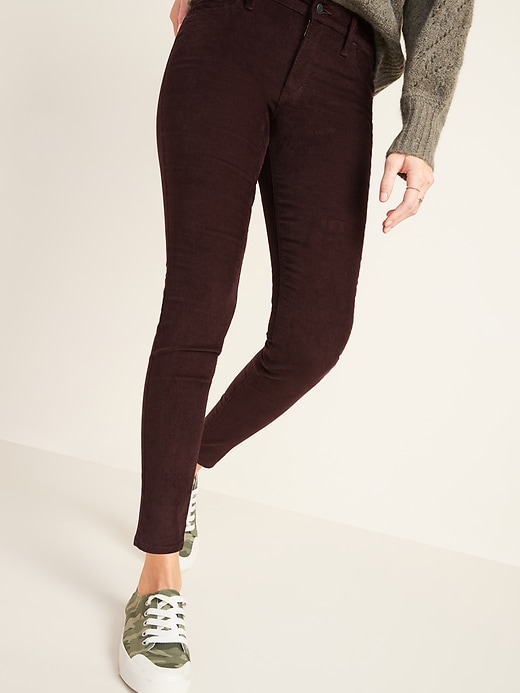 Image number 1 showing, Mid-Rise Rockstar Super Skinny Pop-Color Corduroy Pants for Women