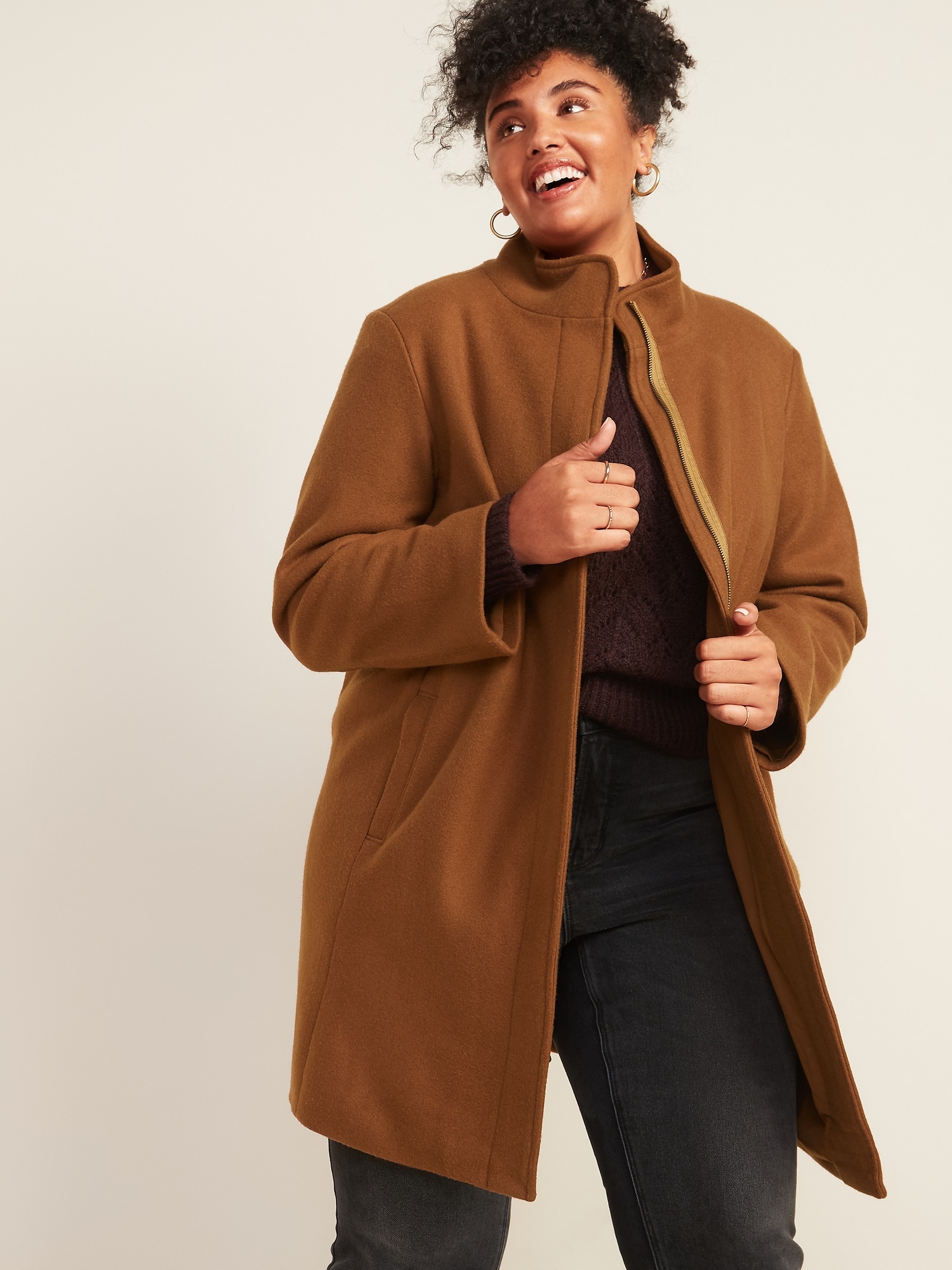 plus size funnel neck coat