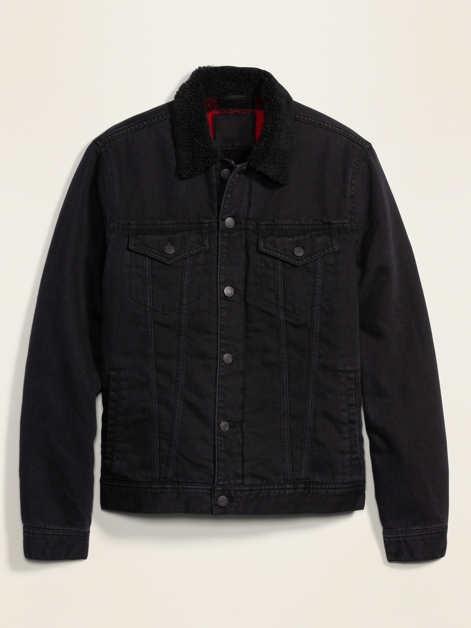 mens sherpa lined black denim jacket