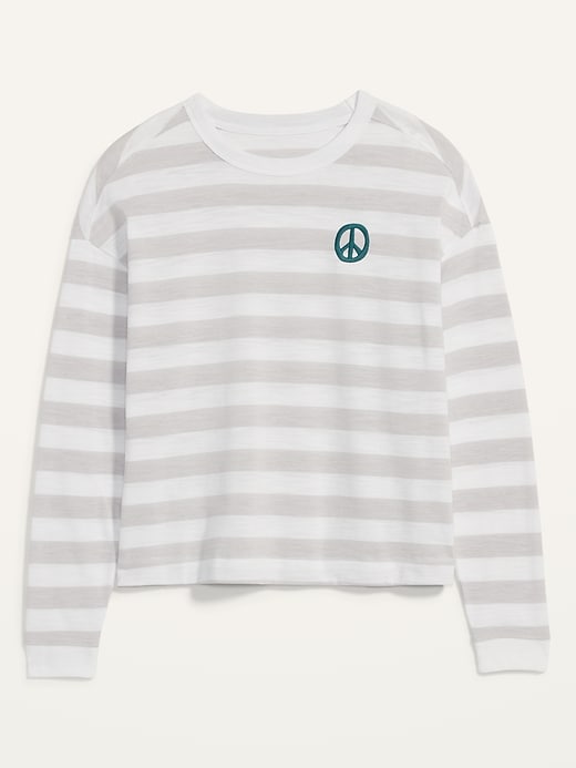 Image number 4 showing, Loose Thick-Knit Striped Embroidered Graphic Easy Long-Sleeve Tee for Women