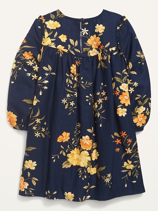 Voir une image plus grande du produit 2 de 2. Robe trapèze à manches longues à fleurs pour toute-petite fille