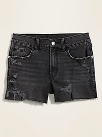 View large product image 3 of 3. Mid-Rise Boyfriend Ripped Black Cut-Off Jean Shorts for Women -- 3-inch inseam