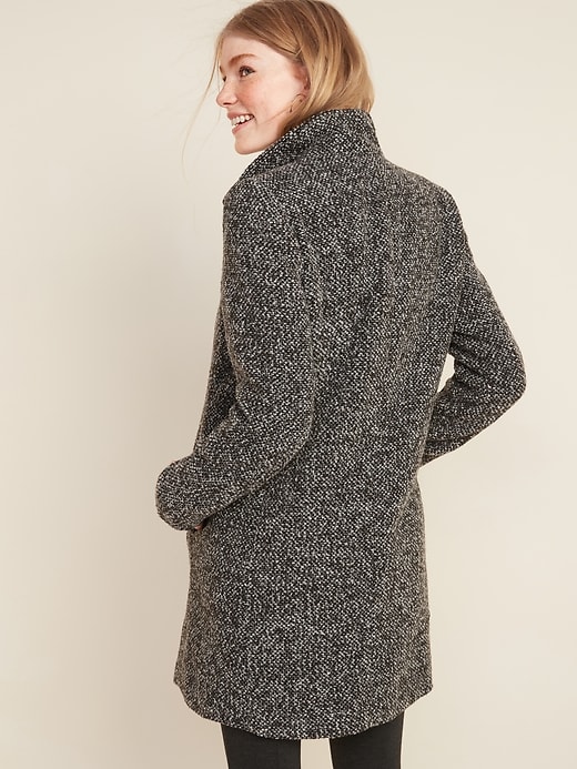 View large product image 2 of 3. Oversized Soft-Brushed Textured Funnel-Neck Coat for Women