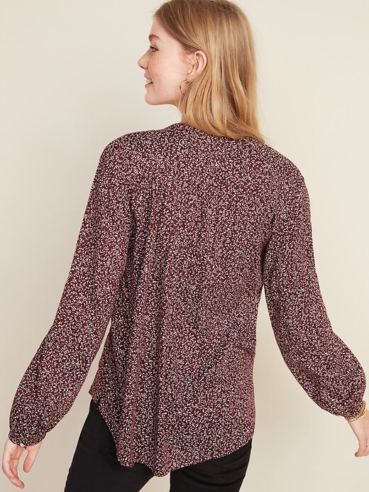 View large product image 2 of 3. Oversized Printed Button-Front Blouse for Women