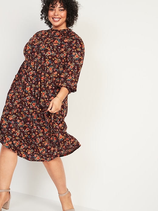 View large product image 1 of 2. Floral-Print Tiered Plus-Size Midi Swing Dress