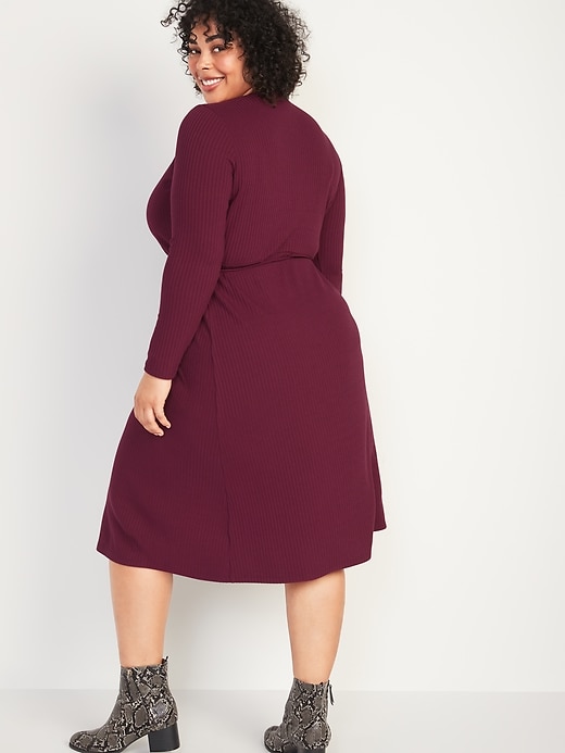 Rib-Knit V-Neck Plus-Size Midi Wrap Dress