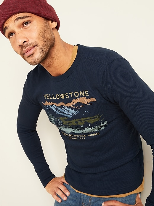 Image number 1 showing, Soft-Washed Thermal-Knit Graphic Long-Sleeve Tee