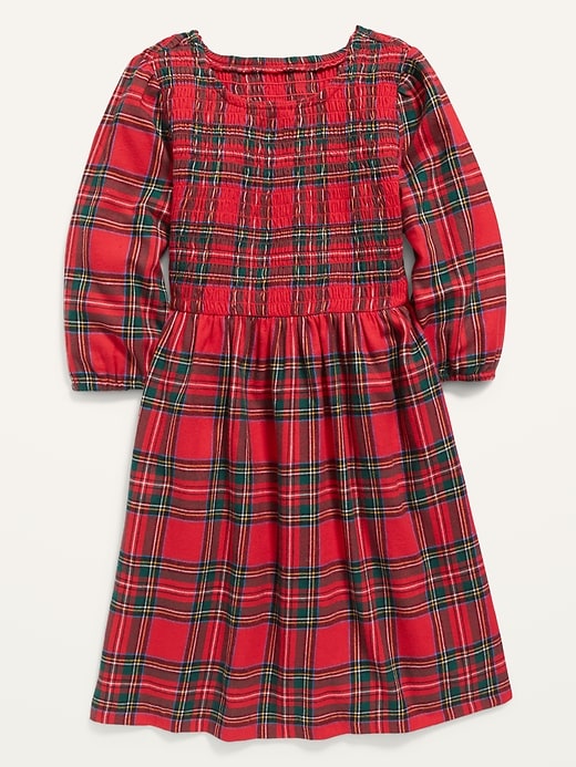 View large product image 1 of 1. Long-Sleeve Smocked-Bodice Plaid Dress for Girls