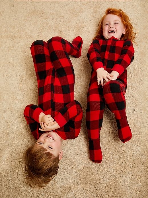 View large product image 1 of 4. Unisex Micro Fleece Plaid Footie Pajama One-Piece for Toddler & Baby