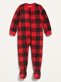 View large product image 3 of 4. Unisex Micro Fleece Plaid Footie Pajama One-Piece for Toddler & Baby
