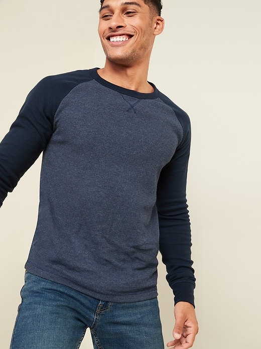 View large product image 1 of 2. Soft-Washed Color-Blocked Thermal-Knit Long-Sleeve Tee